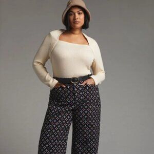 Anthropologie The Colette Ponte Pant by Maeve Wide Leg Cropped Sz 24W Black Geo